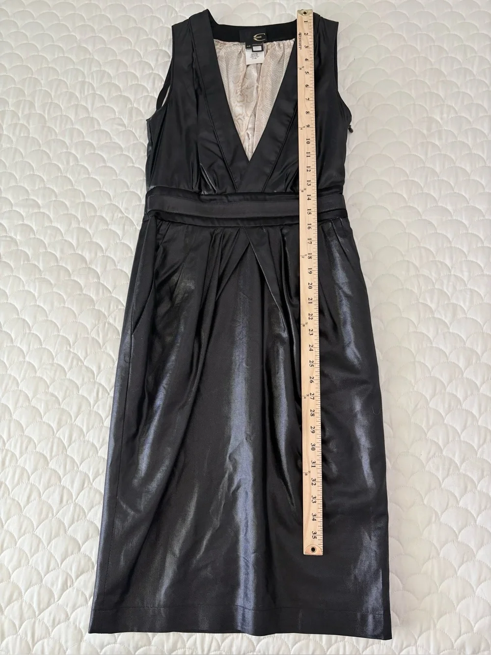 Just Cavalli Coated Black Plunge V-Neck Dress IT 42 US 6 Animal Print Lining EUC